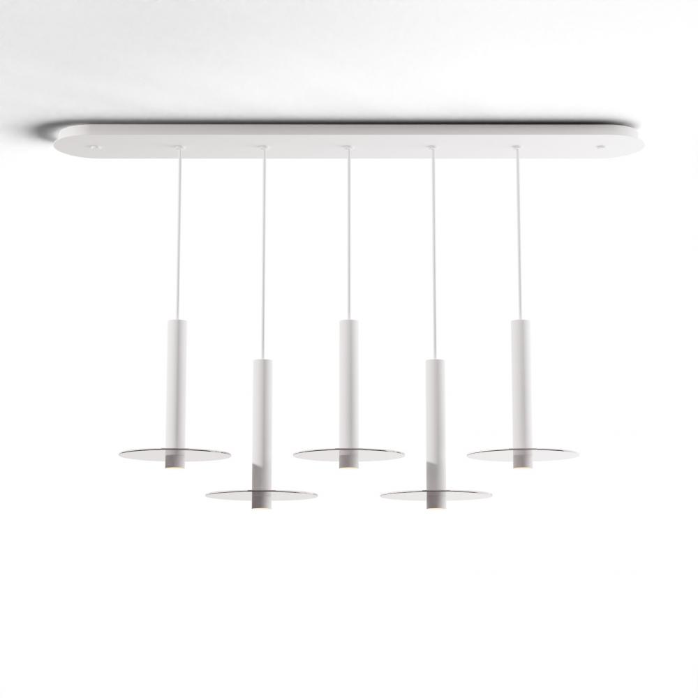 Combi Pendant 12" Linear 5 Combo Matte White with Matte White Canopy, 9" glass plate (Clear)