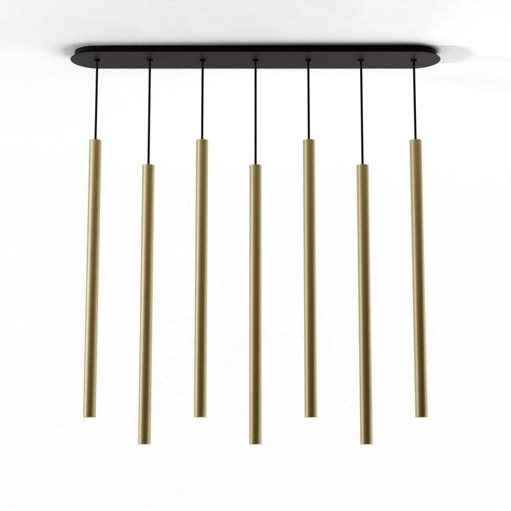 Combi Pendant 36" Linear 7 Combo Brass with Matte Black Canopy, Suspension / Flush Mount 2-in-1