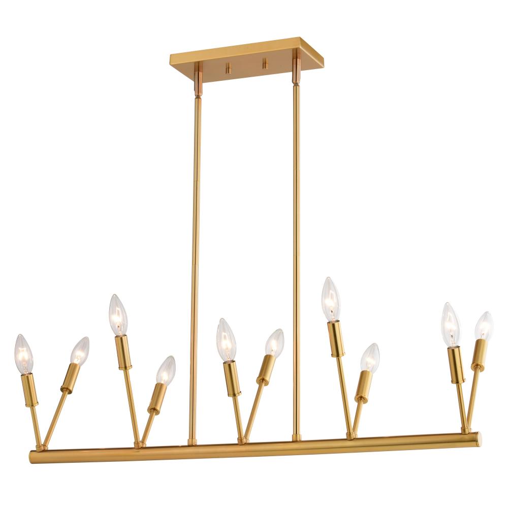 Warwick 32.25-in. W 10 Light Linear Chandelier Natural Brass