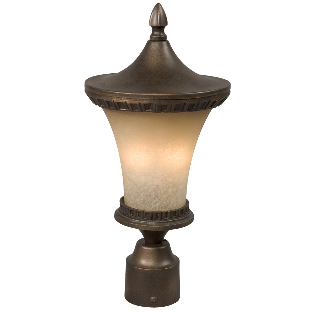 Outdoor Cast Aluminum Post Lantern - Flemish Copper w/ Tea Stain Glass