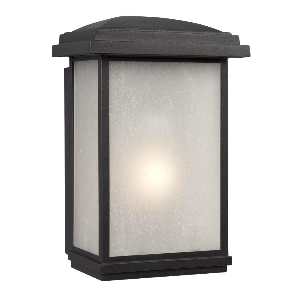 1-Light Outdoor Wall Mount Lantern - Black with Frosted Seeded Glass