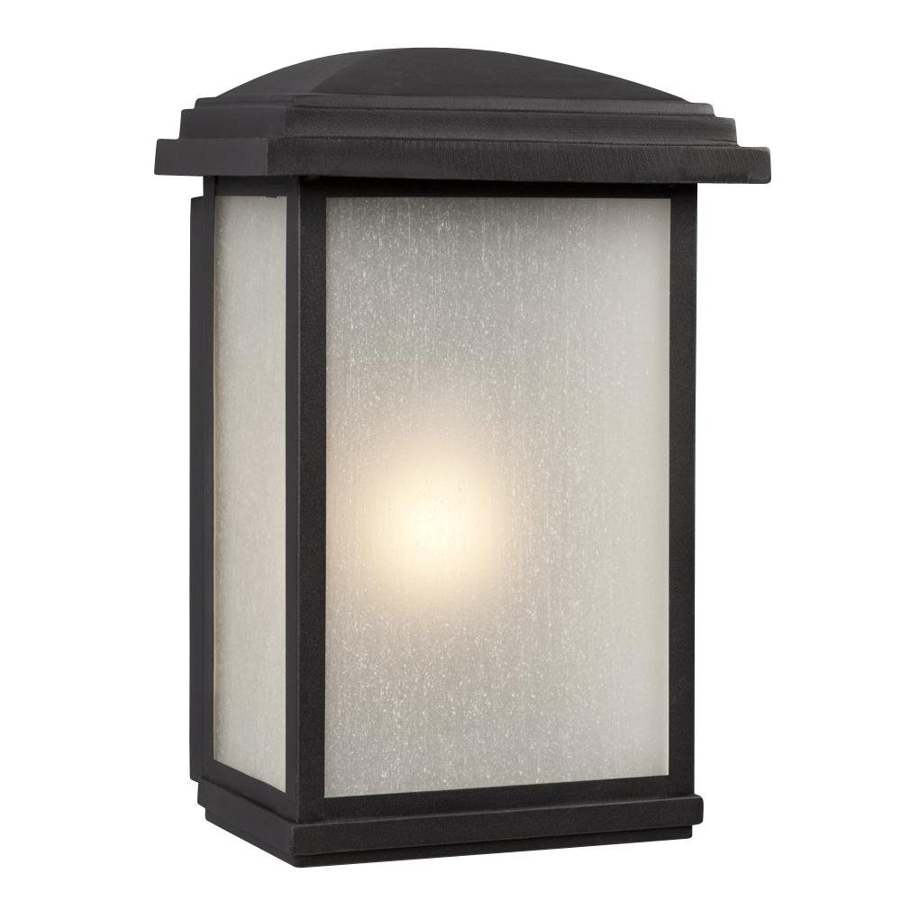 1-Light Outdoor Wall Mount Lantern - Black with Frosted Seeded Glass