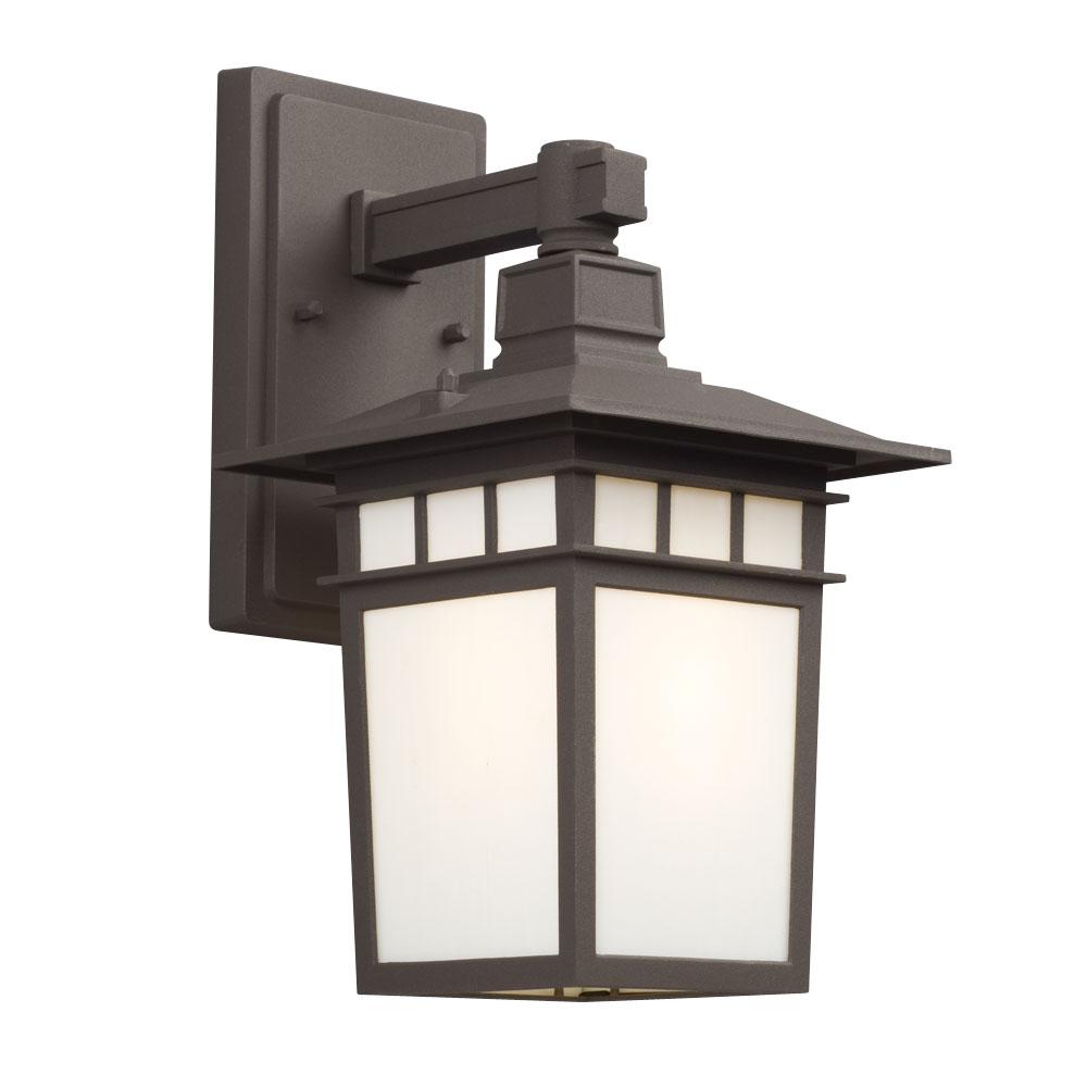 Outdoor Wall Mount Lantern - in Bronze finish with White Art Glass