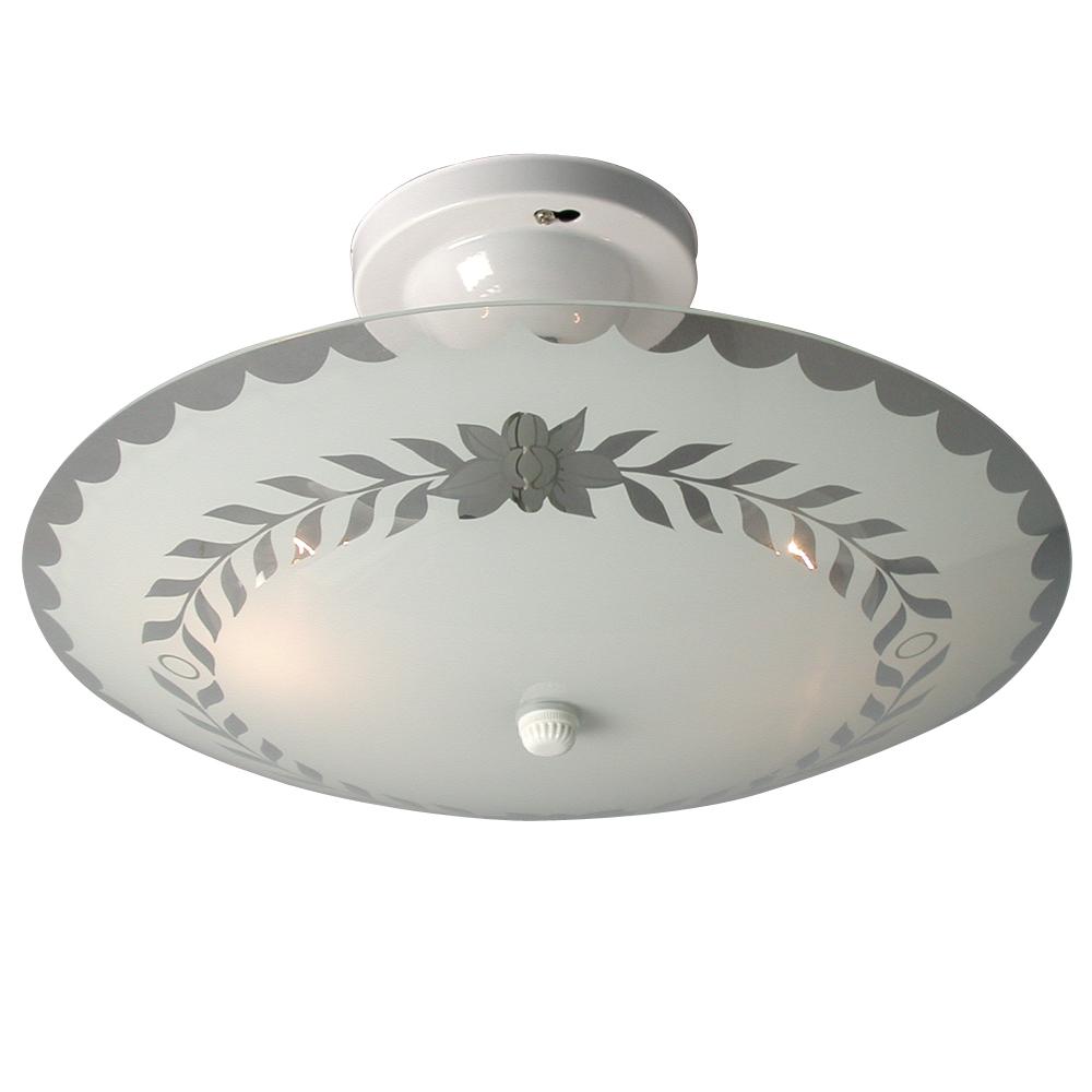 Bedroom Light - Round with White Leaf Glass