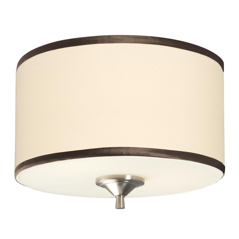 3-Light Flush Mount - Brushed Nickel with Ivory White Linen Shade with Bronze Trim