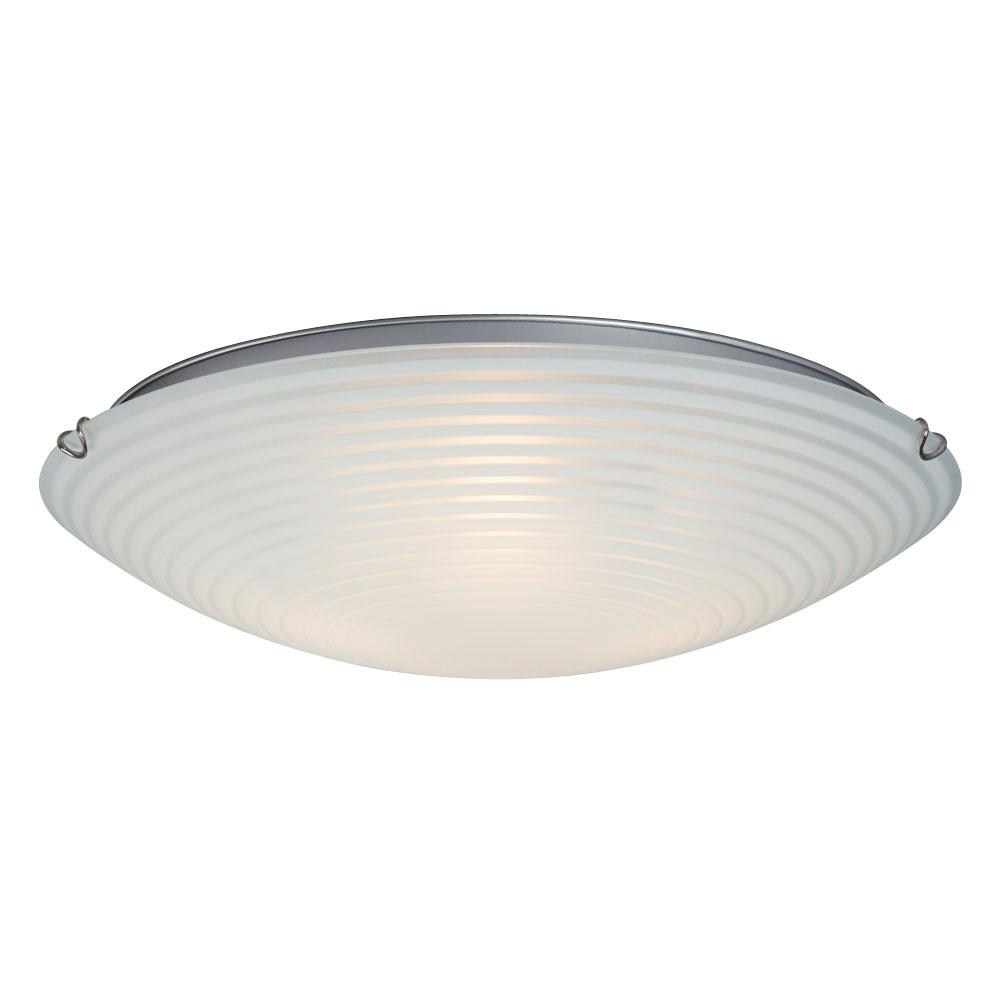 LED Flush Mount Ceiling Light- in Polished Chrome finish with Striped Patterned Satin White Glass