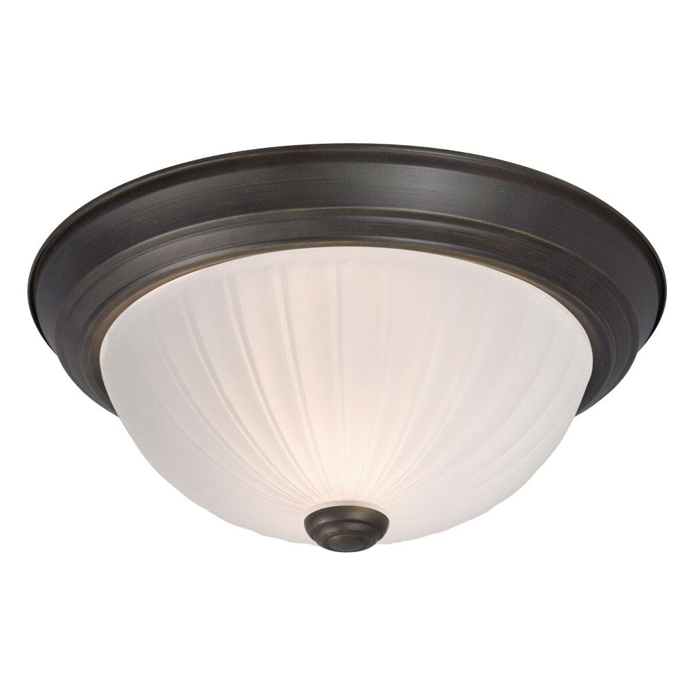 LED Flush Mount Ceiling Light - in Oil Rubbed Bronze finish with Frosted Melon Glass