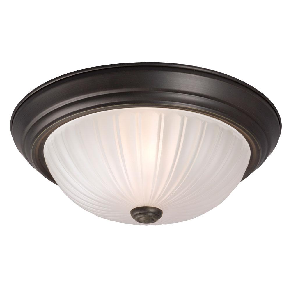 LED Flush Mount Ceiling Light - in Oil Rubbed Bronze finish with Frosted Melon Glass