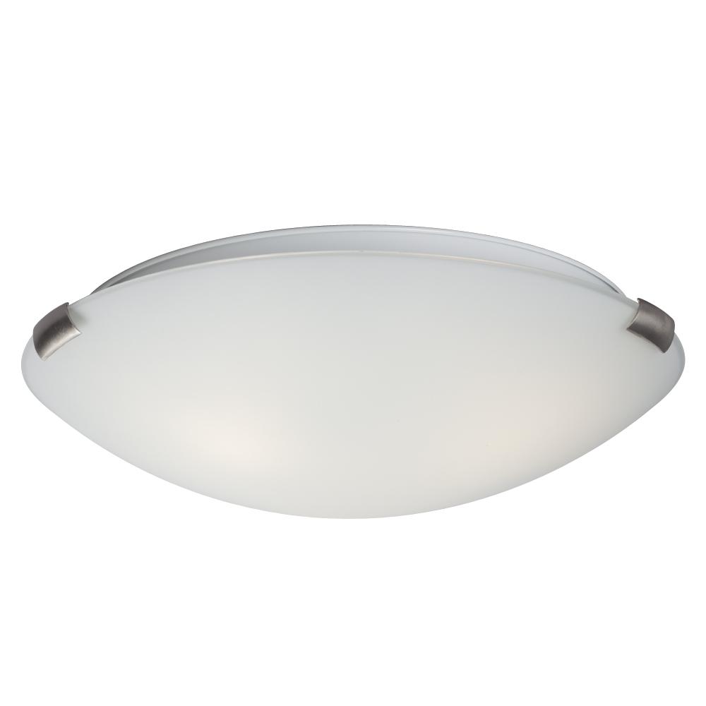 16" Flush Mount Ceiling Light - Brushed Nickel Clips with White Glass
