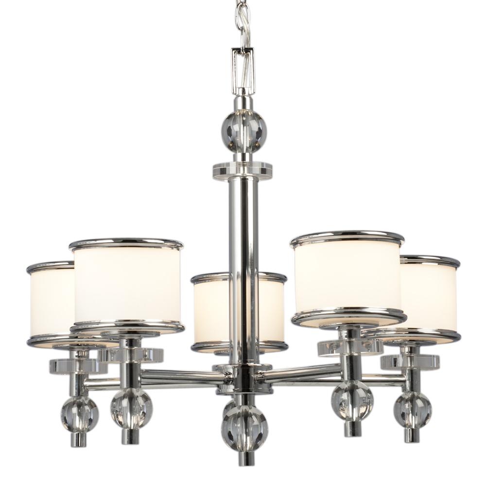 5-Light Chandelier - Polished Chrome with White Glass