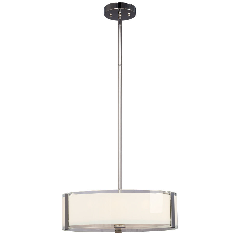 Pendant - in Polished Chrome finish with Opal White & Clear Glass, includes 6", 12" & 18"