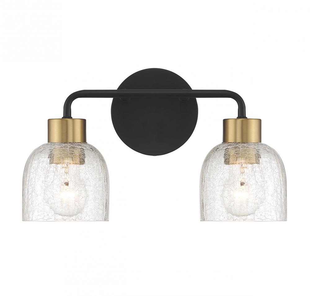 Flagler 2-Light Bathroom Vanity Light in Matte Black with Warm Brass Accents