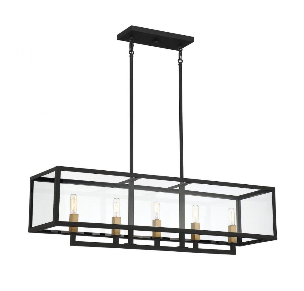 Harris 5-Light Linear Chandelier in Textured Black with Warm Brass Accents