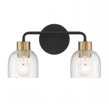 Lighting One US V6-L8-5900-2-143 - Flagler 2-Light Bathroom Vanity Light in Matte Black with Warm Brass Accents