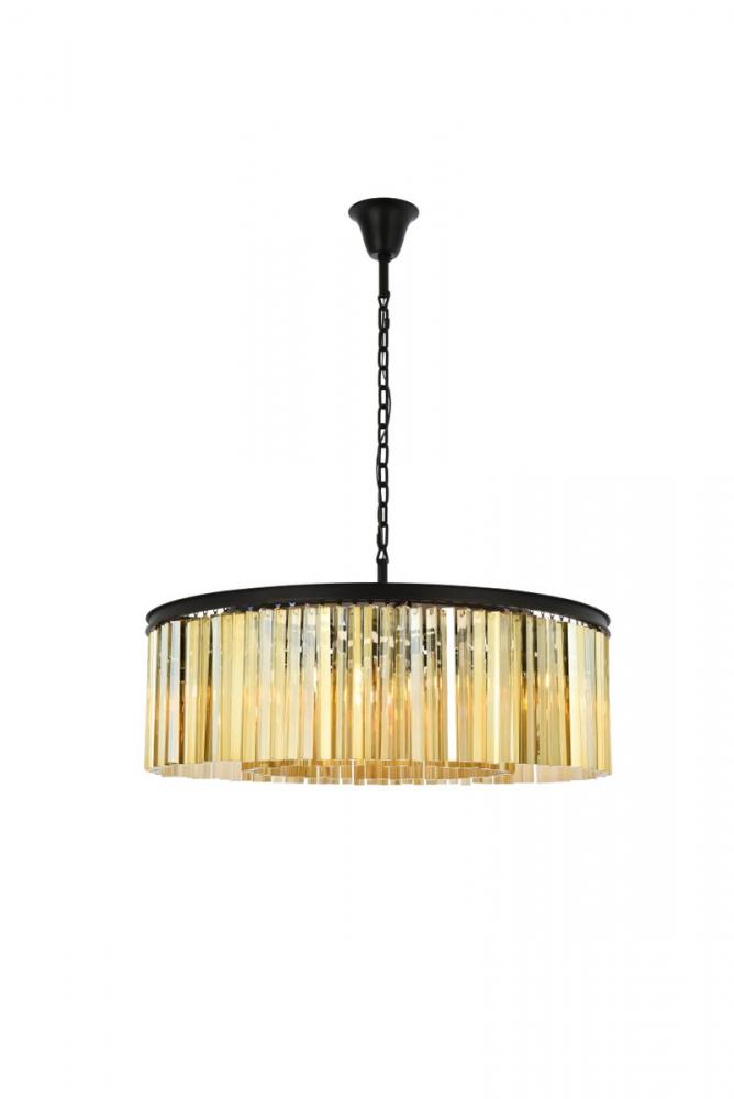 Sydney 10 Light Matte Black Chandelier Golden Teak (Smoky) Royal Cut Crystal