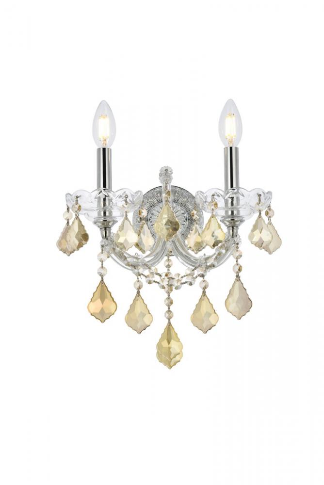 Maria Theresa 2 Light Chrome Wall Sconce Golden Teak (Smoky) Royal Cut Crystal