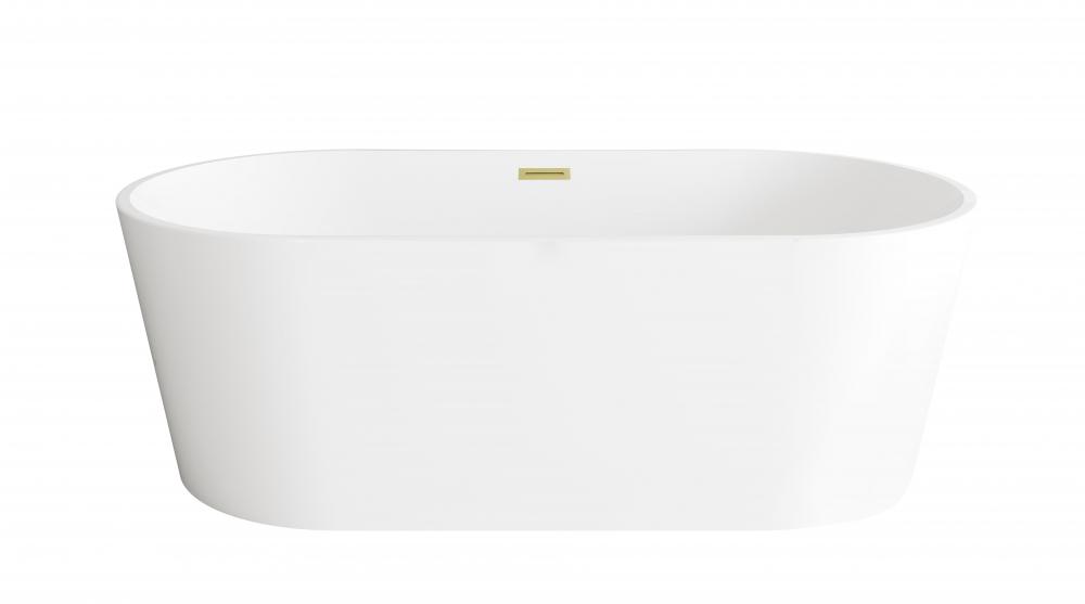 67 inch Bathtub in Glossy White with Brushed Gold Trim