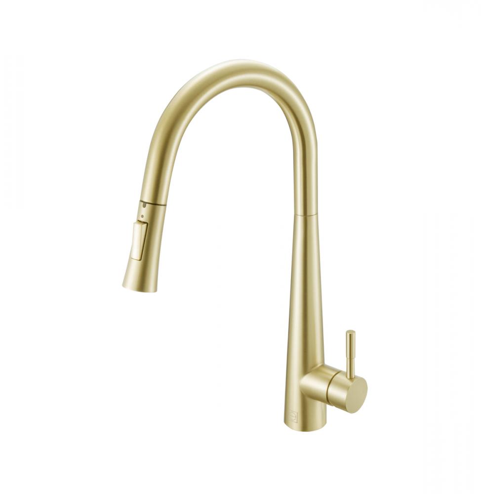 Lucas Single Handle Pull Down Sprayer Kitchen Faucet in Brushed Gold