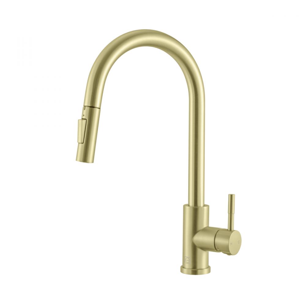 Jack Single Handle Pull Down Sprayer Kitchen Faucet in Brushed Gold