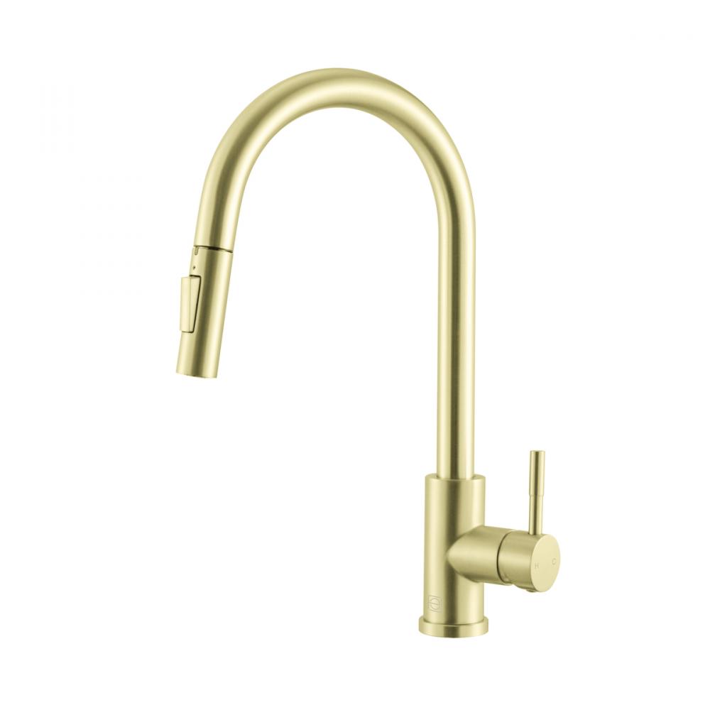 Luca Single Handle Pull Down Sprayer Kitchen Faucet with Touch Sensor in Brushed Gold