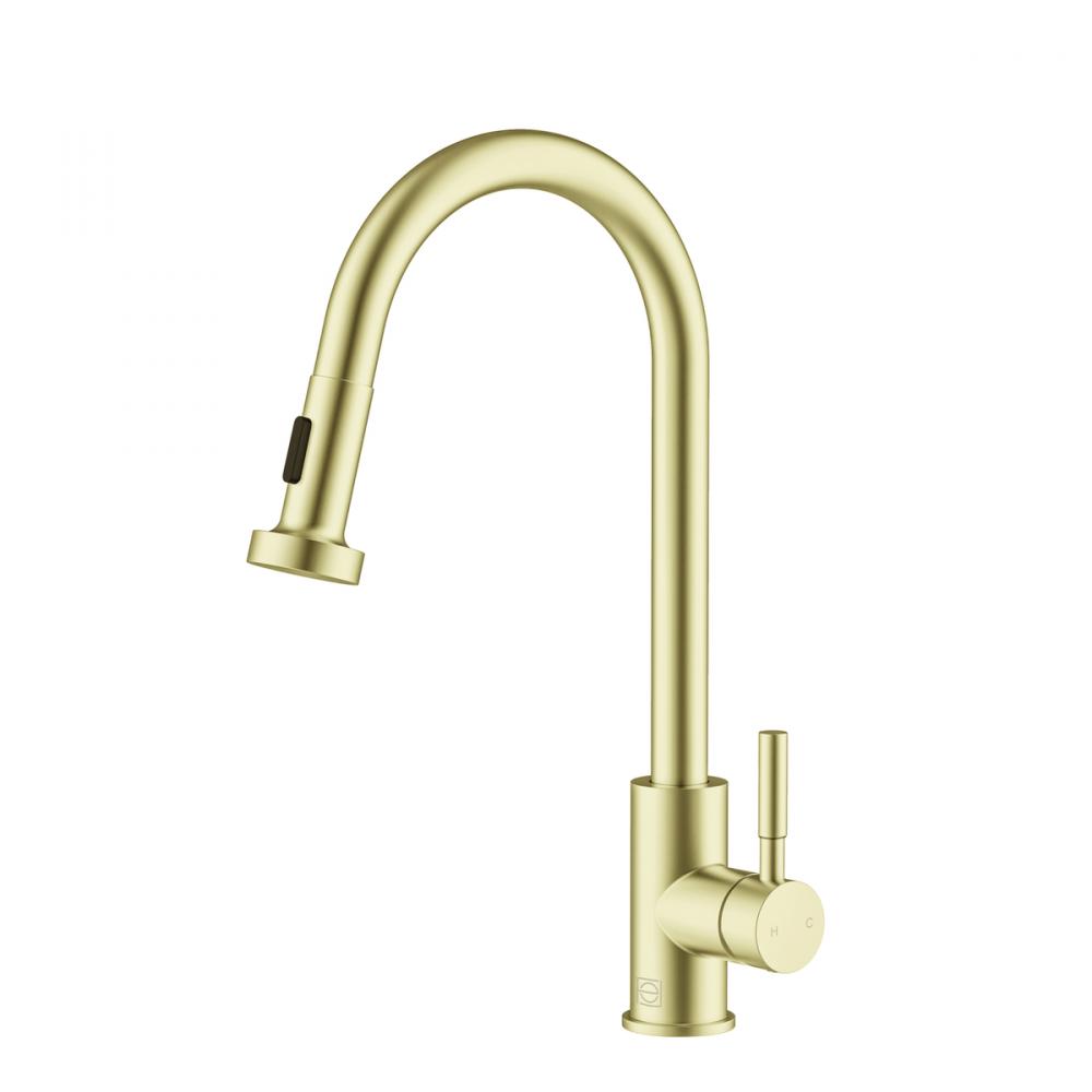 Sem Single Handle Pull Down Sprayer Kitchen Faucet in Brushed Gold