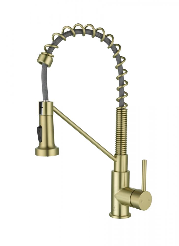 Yara Single Handle Pull Down Sprayer Kitchen Faucet in Brushed Gold