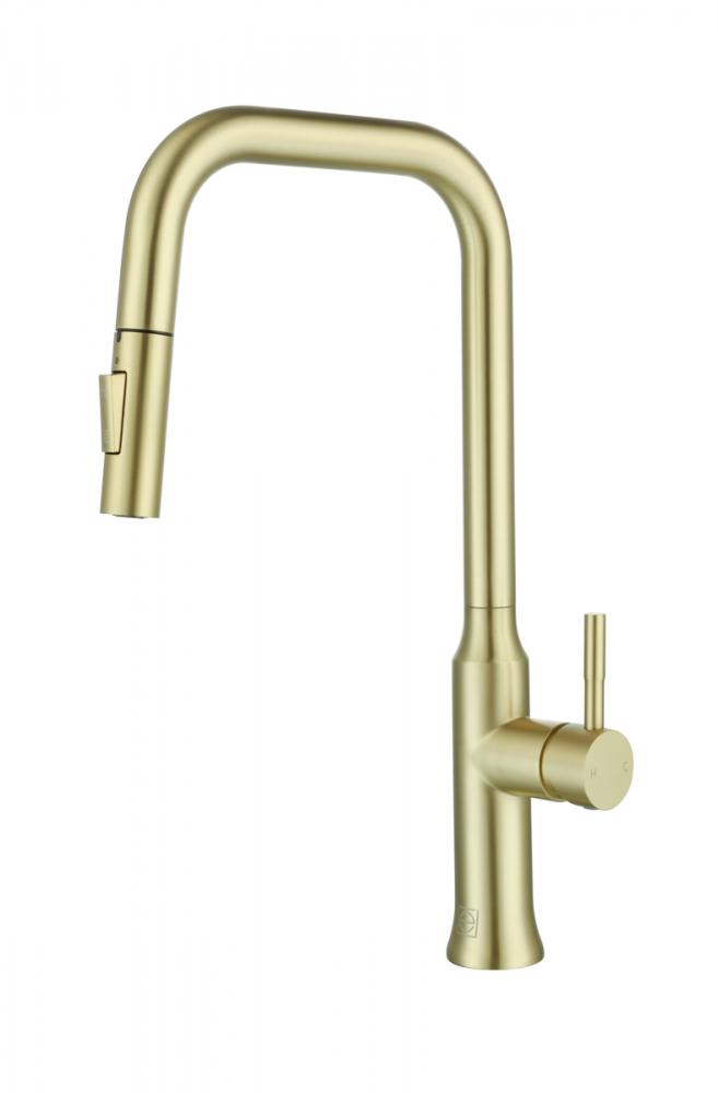 Noor Single Handle Pull Down Sprayer Kitchen Faucet in Brushed Gold