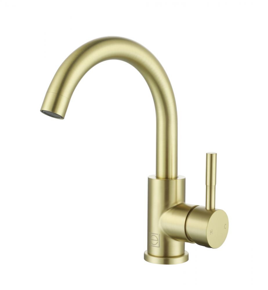 Louis Single Hole Single Handle Bathroom Faucet in Brushed Gold