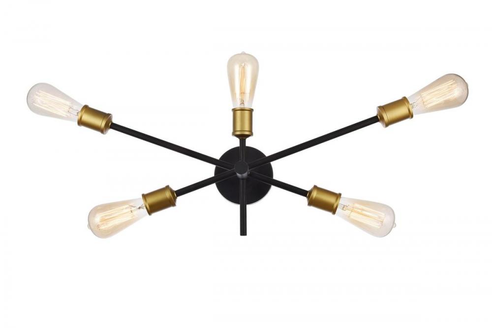 Axel Collection Wall Sconce D24.7 H9.9 Lt:5 Black and Brass Finish