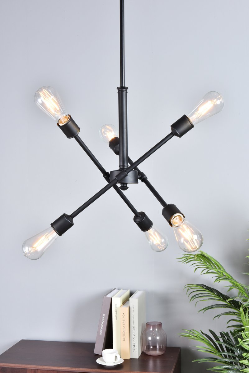 Axel 6 Lights Black Pendant with Hanging Rod