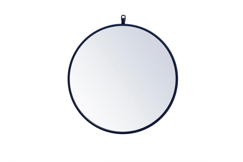 Metal Frame Round Mirror with Decorative Hook 21 Inch in Blue