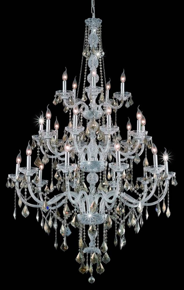 Verona 25 Light Chrome Chandelier Golden Teak (Smoky) Royal Cut Crystal