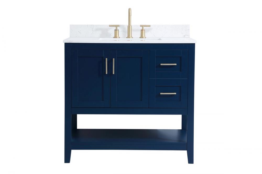 36 Inch Single Bathroom Vanity in Blue with Backsplash