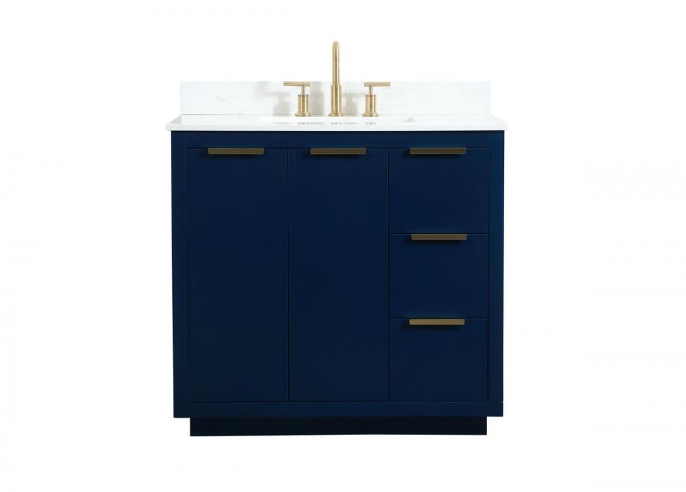 36 Inch Single Bathroom Vanity in Blue with Backsplash