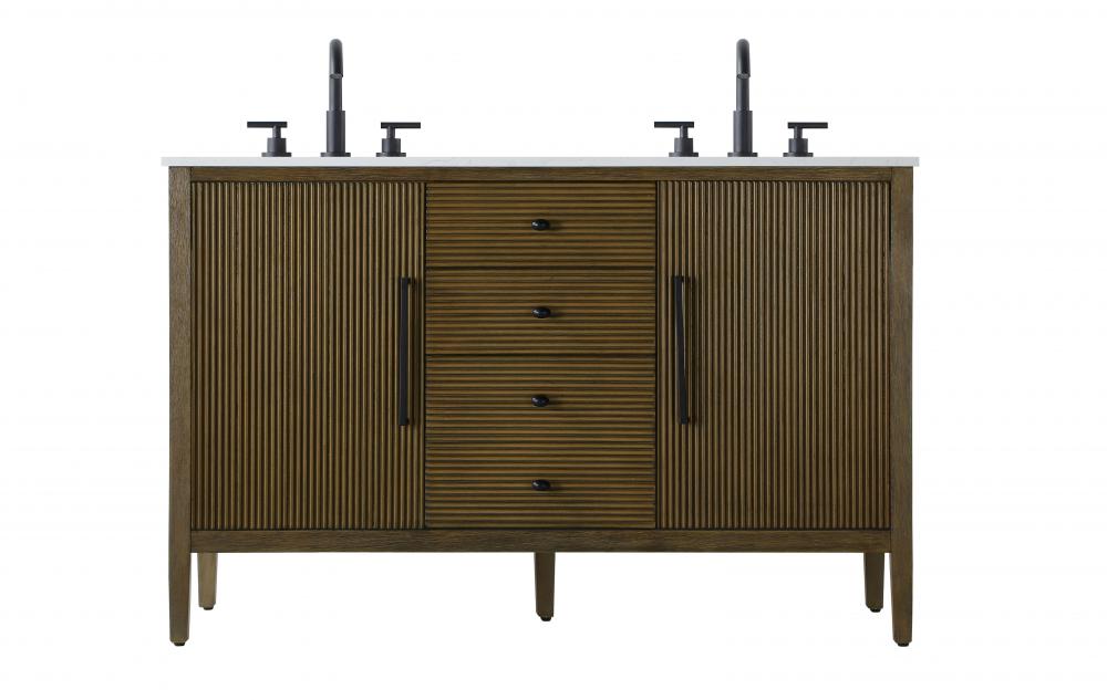 54 inch Double Bathroom Vanity in Hazel Oak