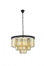 Elegant 1231D26MB-GT/RC - Sydney 9 light Matte Black Chandelier Golden Teak (Smoky) Royal Cut Crystal