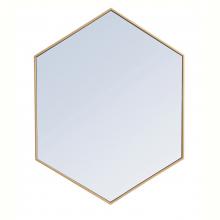 Elegant MR4430BR - Metal Frame HexAgon Mirror 30 Inch in Brass