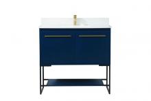 Elegant VF42536MBL-BS - 36 inch Single bathroom vanity in blue with backsplash