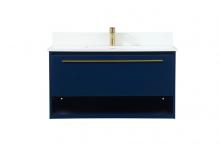Elegant VF43536MBL-BS - 36 inch Single bathroom vanity in blue with backsplash