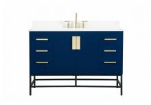 Elegant VF488W48MBL-BS - 48 inch Single bathroom vanity in blue with backsplash