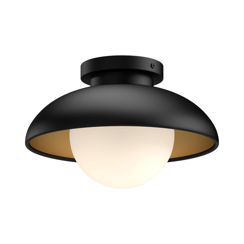 Rubio 16-in Matte Black/Opal Matte Glass 1 Light Flush Mount