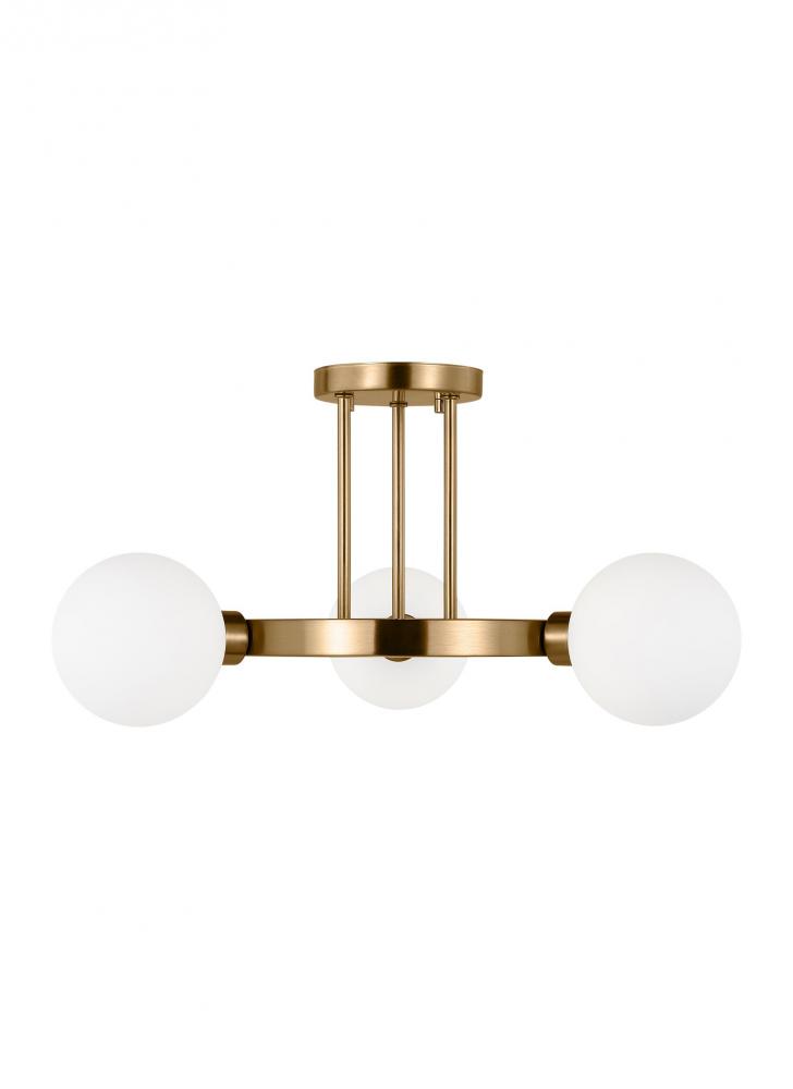 Clybourn modern 3-light indoor dimmable semi-flush ceiling mount fixture in satin brass gold finish