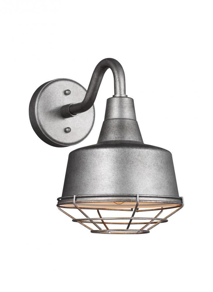 Barn Light traditional outdoor exterior barn light small cage in weathered pewter grey finish