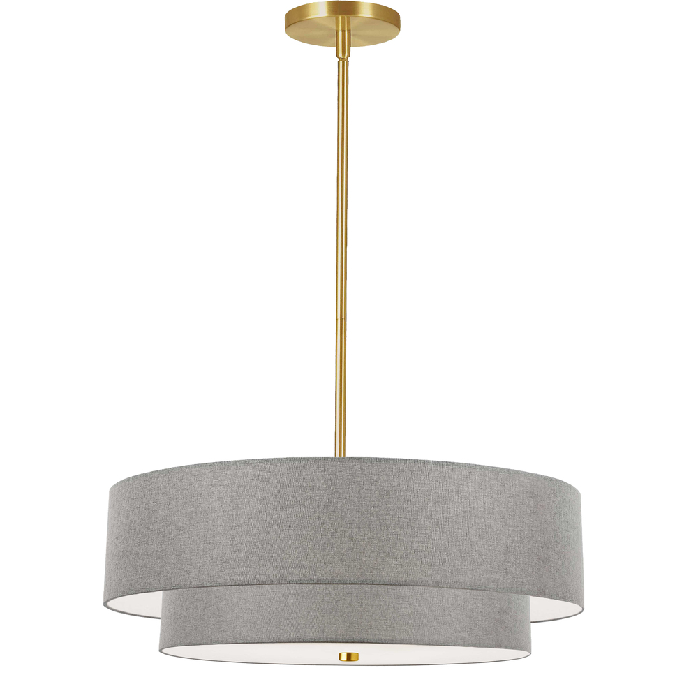 4 Light Incandescent 2 Tier Pendant, Aged Brass with Grey Shade