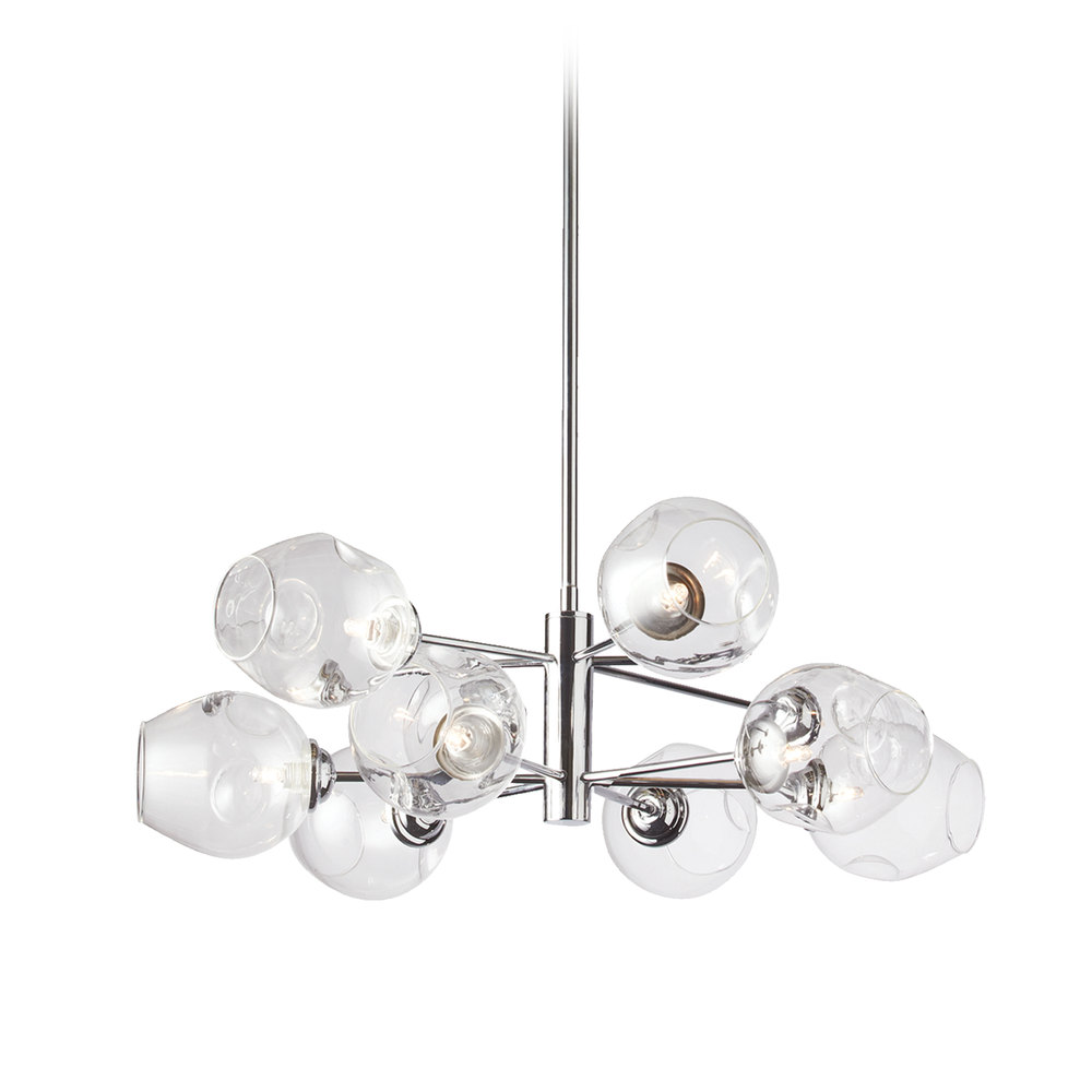 8LT Halogen Chandelier, PC with Clear Glass
