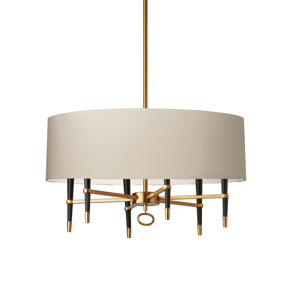 6 Light Incandescent Chandelier, VB w/ Cream Shade