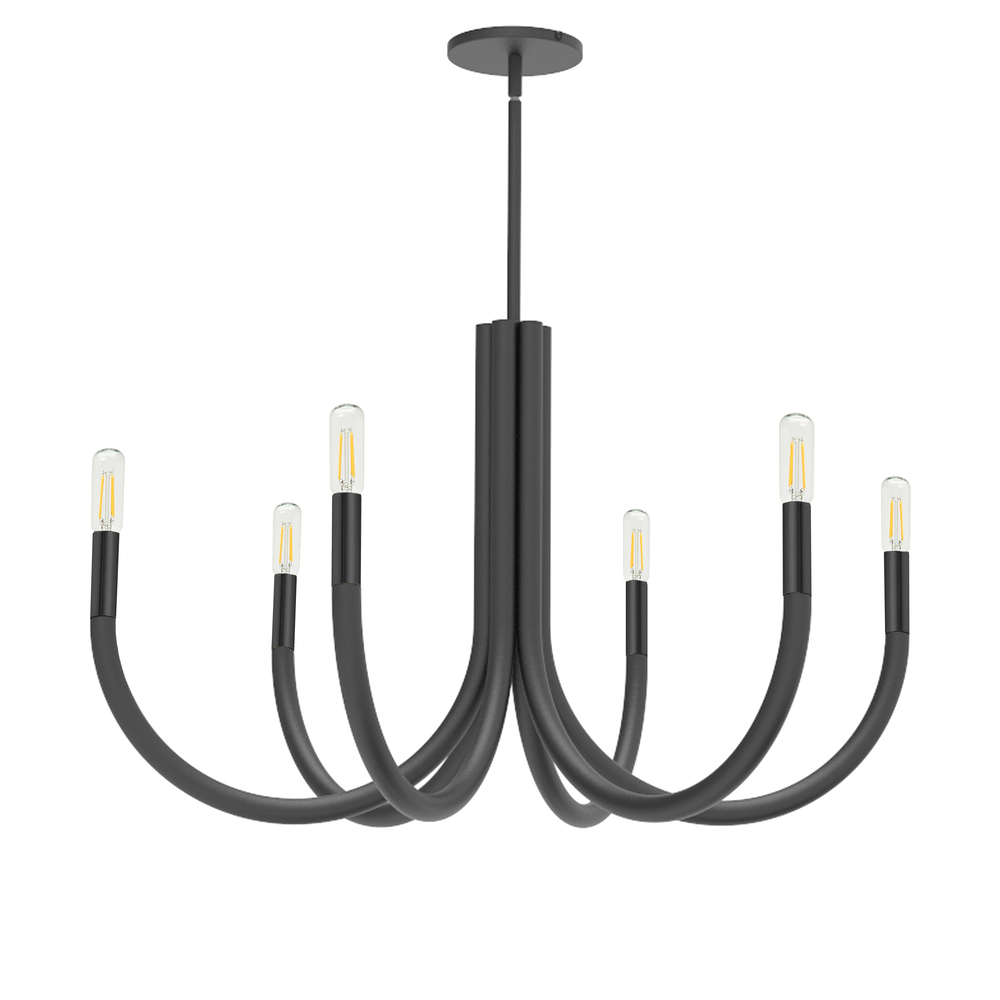 6 Light Incandescent Chandelier, Matte Black