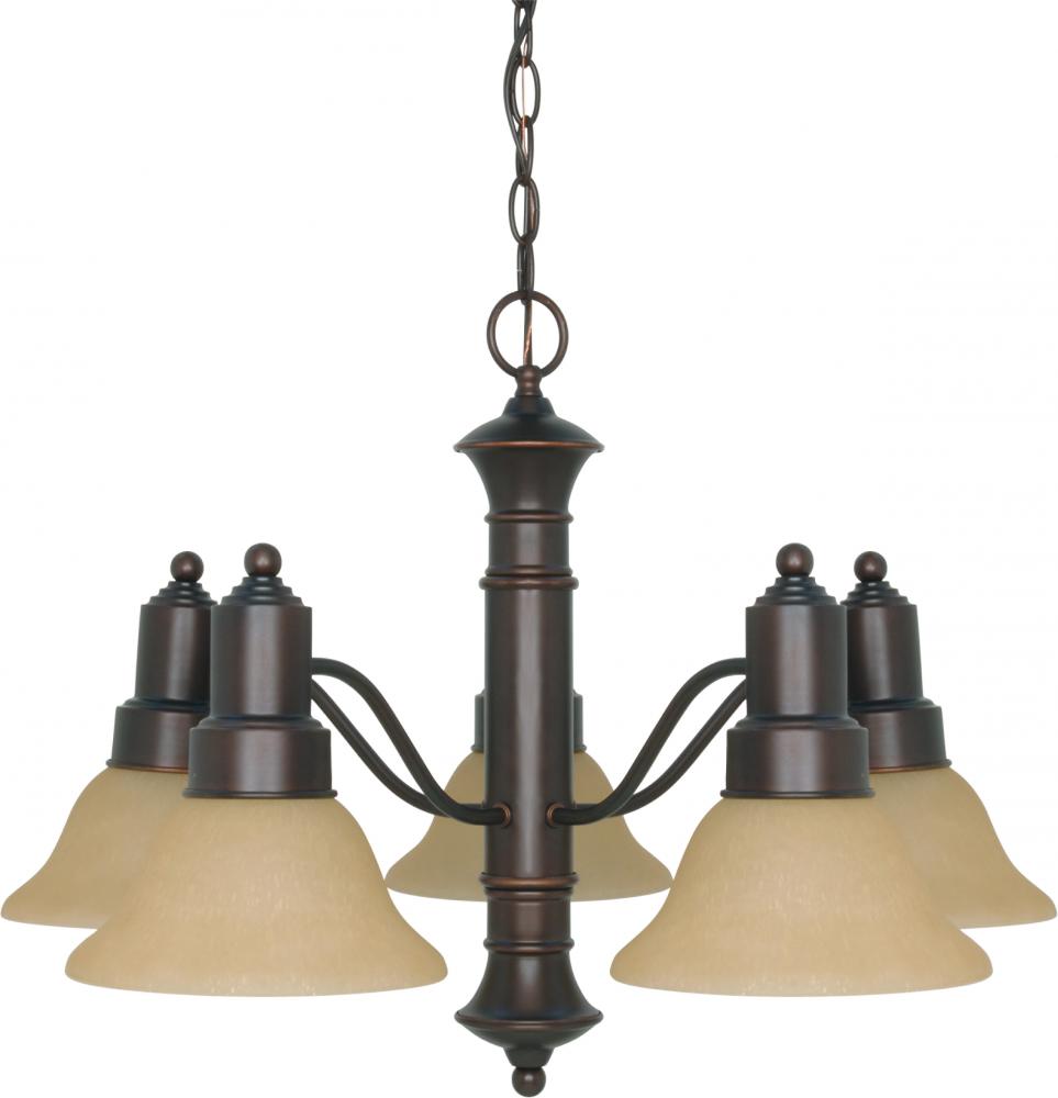 5-Light Mahogany Bronze Chandelier with Champagne Linen Glass