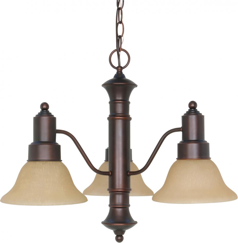 3-Light Mahogany Bronze Chandelier with Champagne Linen Glass