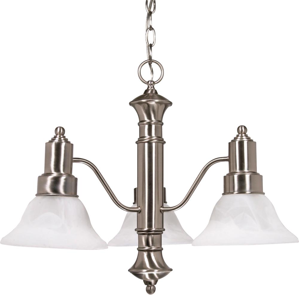 Gotham - 3 Light Chandelier with Alabaster Glass - Brushed Nickel Finish